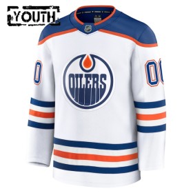 Barn Ishockey Edmonton Oilers tröja med eget tryck Fanatics Premium 2024-25 Vit Borta